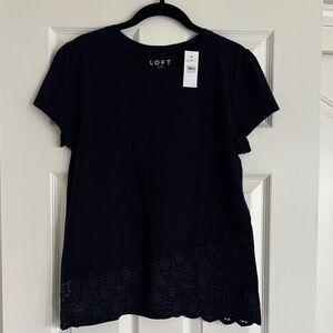 LOFT Dark Blue Eyelet Hem Short Sleeve Tee